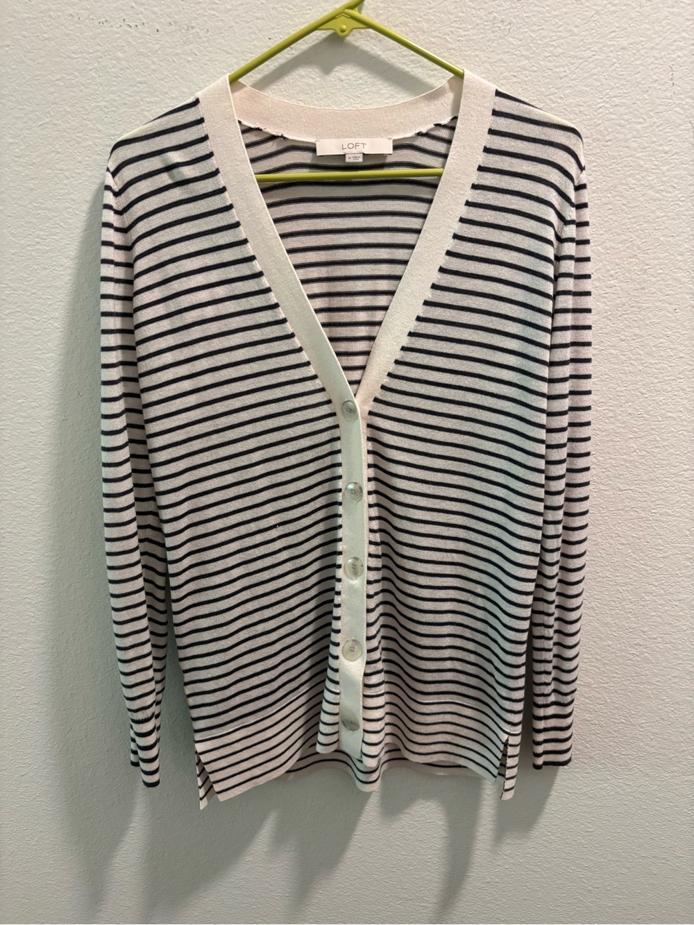 LOFT Women's Striped V-Neck Button Cardigan, size M